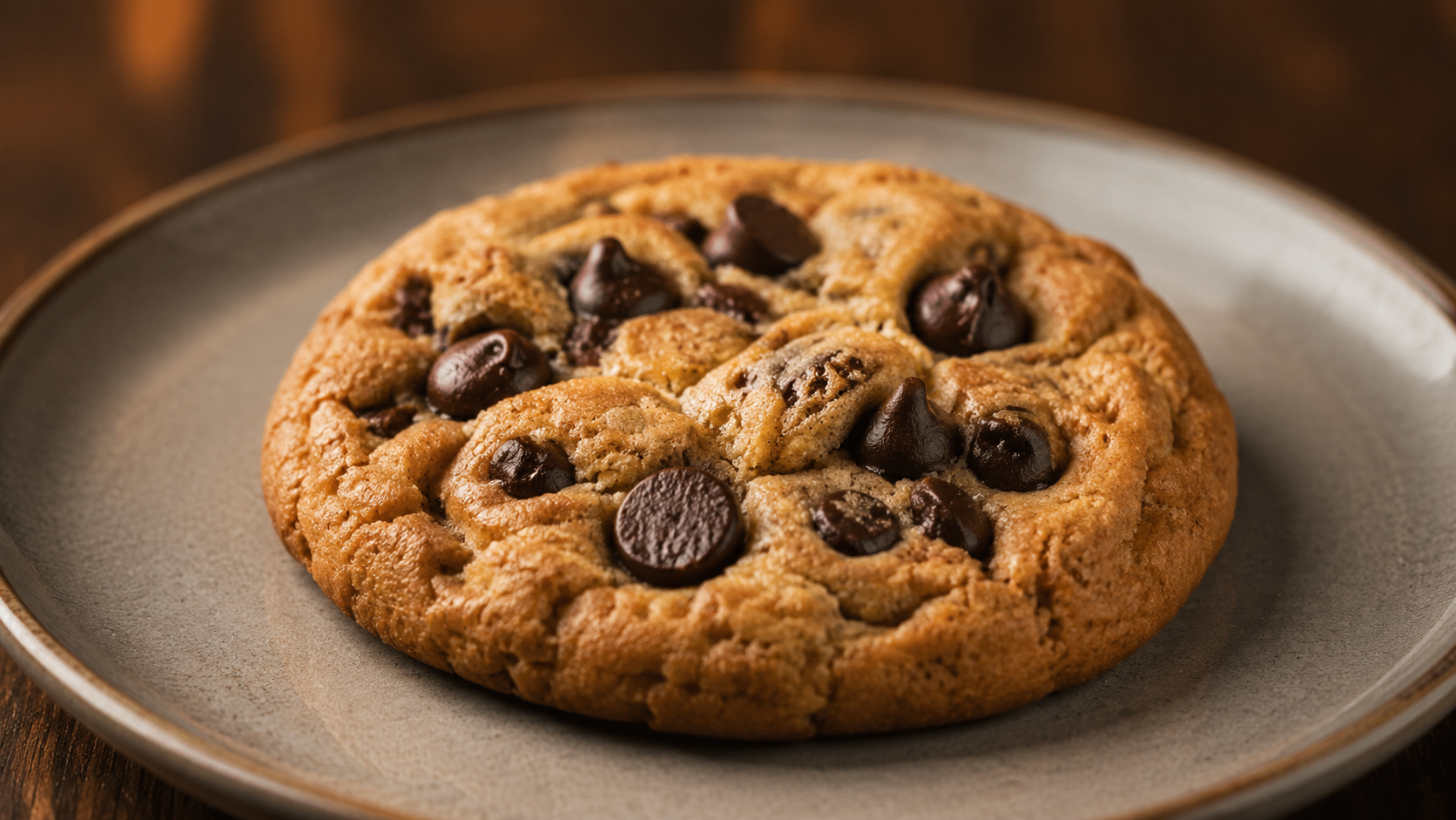 Galleta con chispas de chocolate en un plato