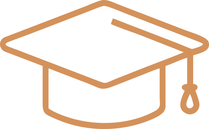 Icono de birrete de graduación color marrón claro sobre fondo transparente.