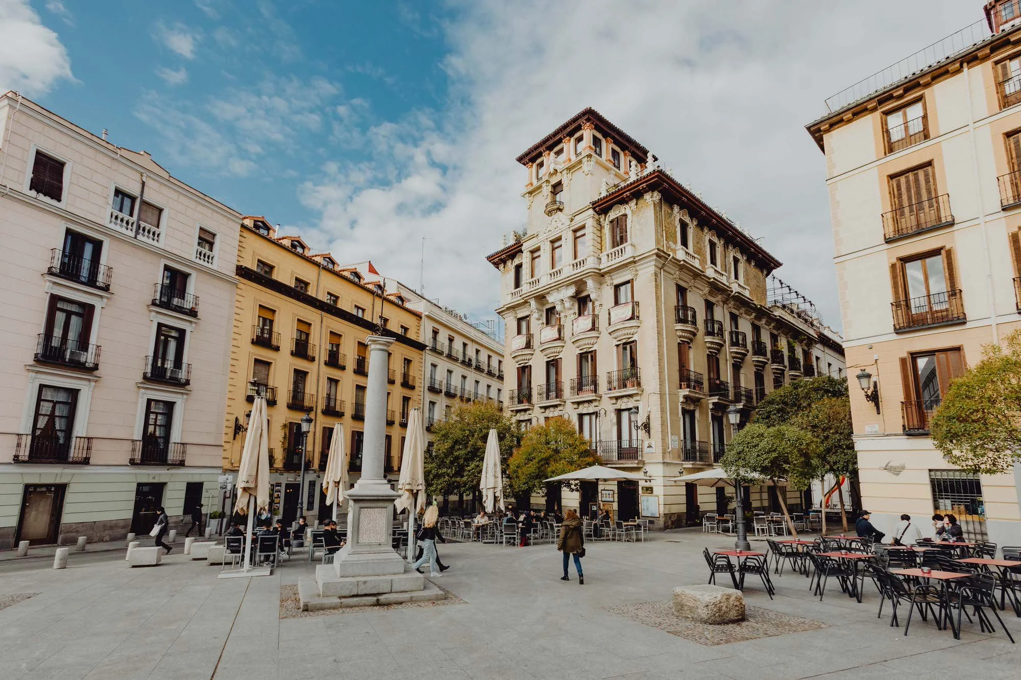 Typical plaza in Madrid with beautiful architecture