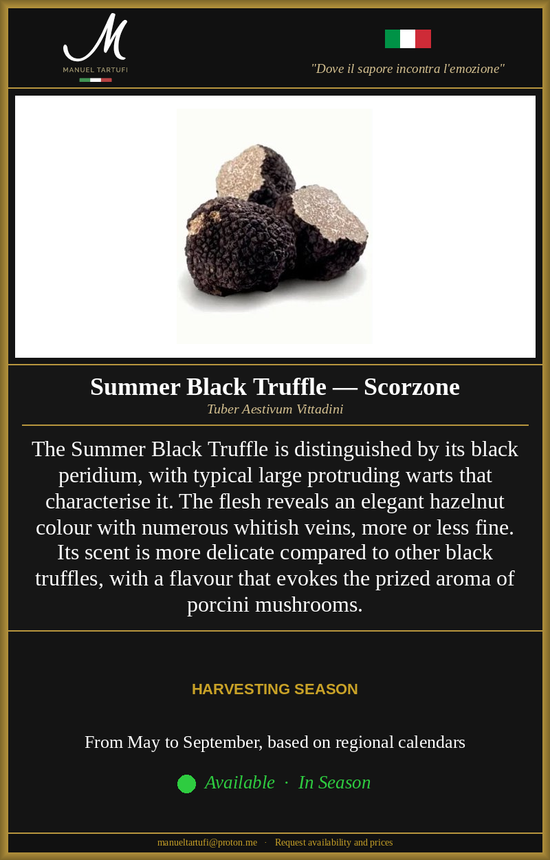 Manuel Tartufi - Fresh Summer Black Truffle Tuber Aestivum Vittadini - Product Card