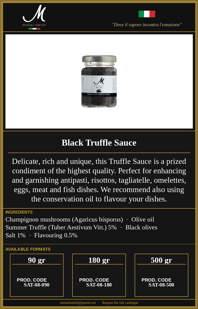 Manuel Tartufi - Black Truffle Sauce - Premium Truffle Condiment