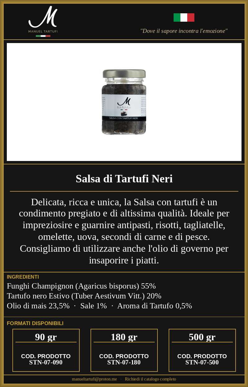 Salsa di Tartufi Neri artigianale Manuel Tartufi - condimento pregiato al tartufo nero