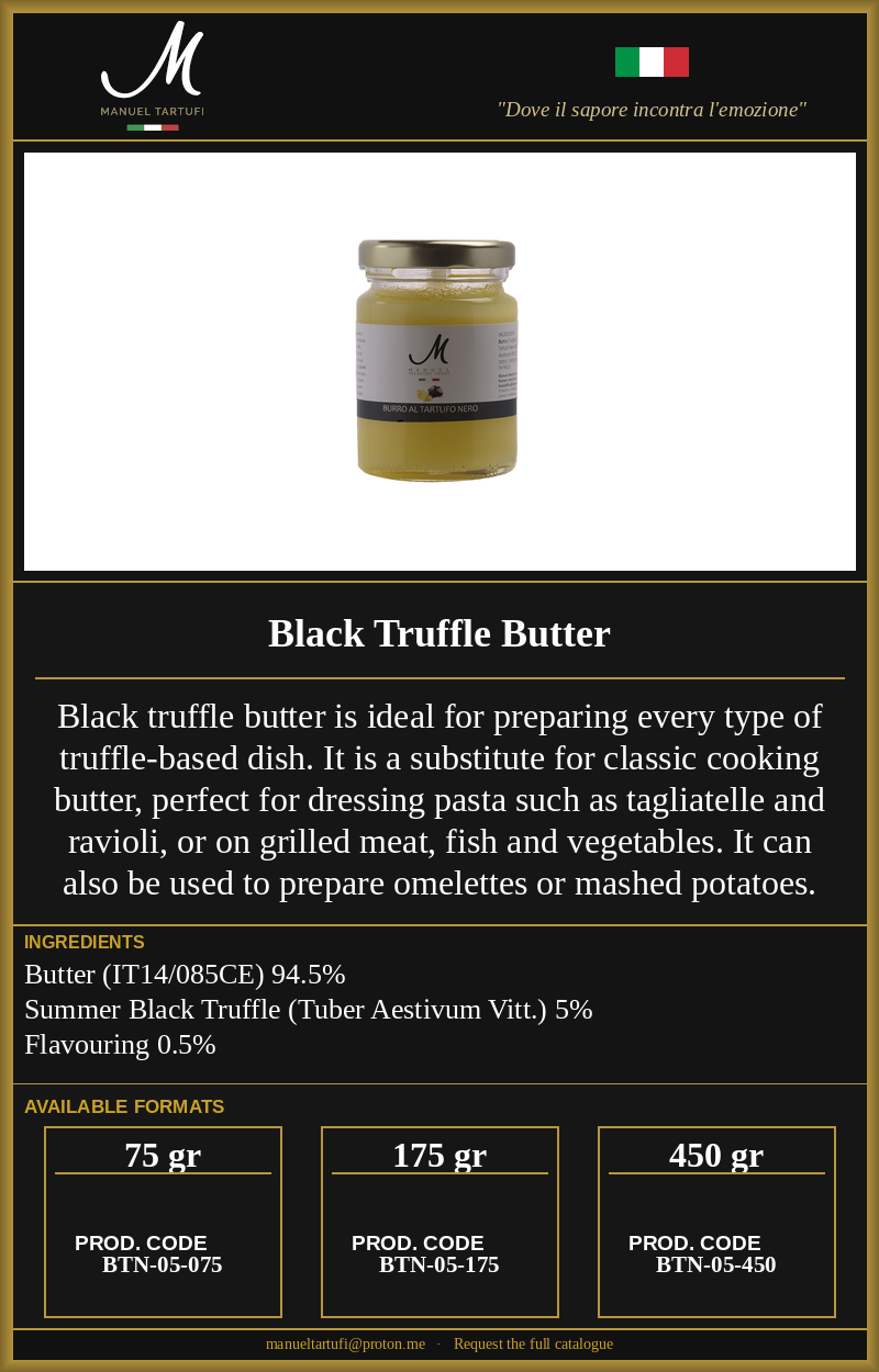 Manuel Tartufi - Black Truffle Butter - Premium Truffle Condiment