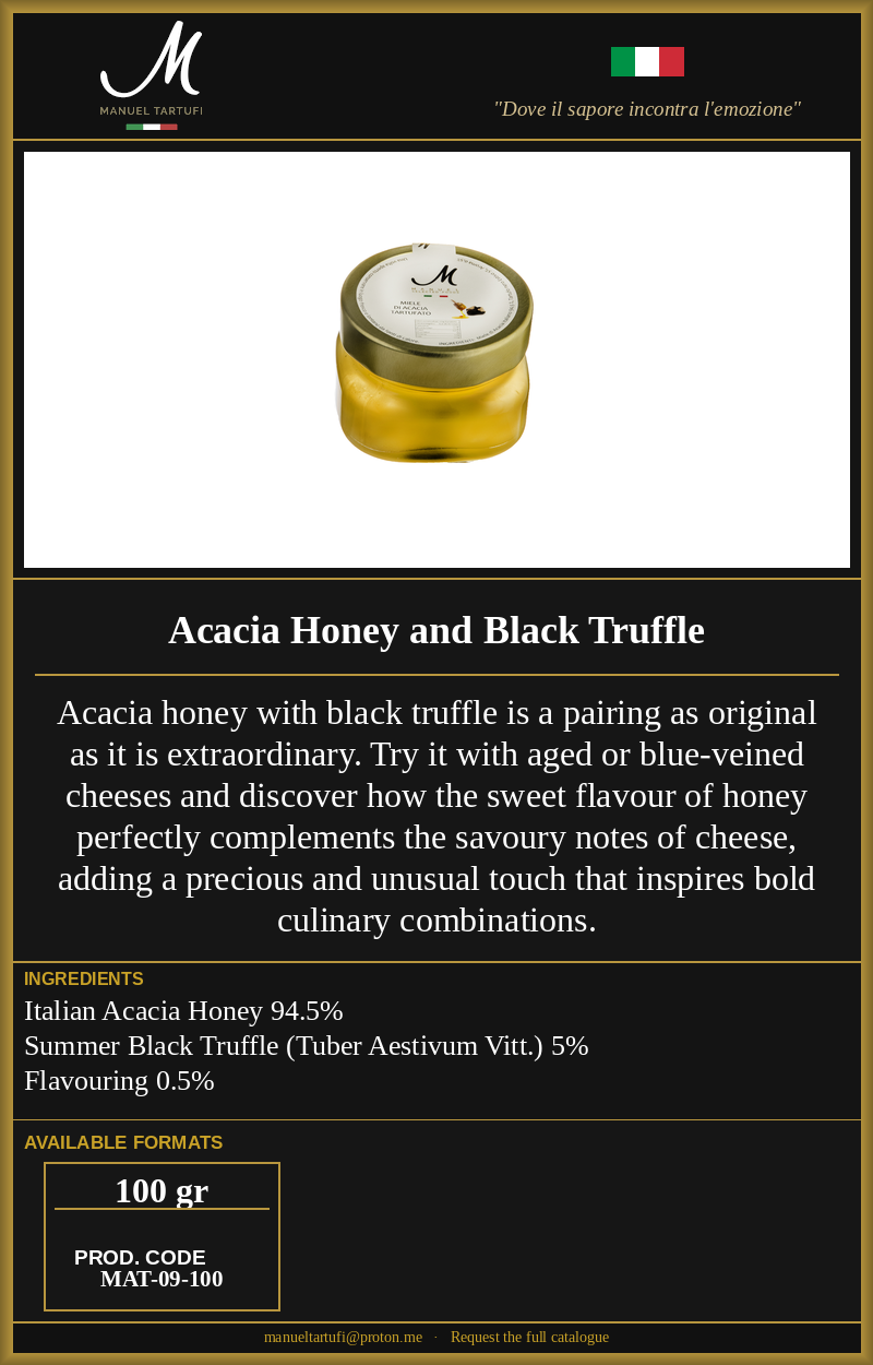 Manuel Tartufi - Acacia Honey & Black Truffle - Premium Truffle Specialty