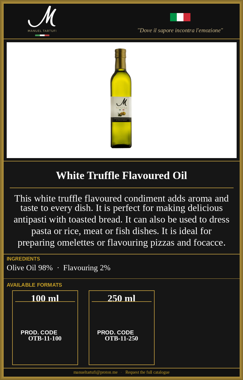 Manuel Tartufi - White Truffle Flavoured Oil - Premium Truffle Condiment