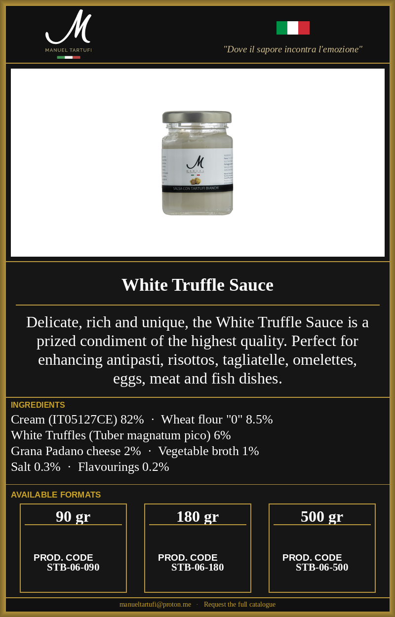 Manuel Tartufi - White Truffle Sauce - Premium Truffle Condiment