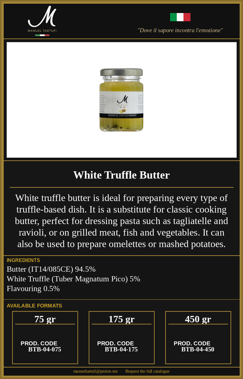 Manuel Tartufi - White Truffle Butter - Premium Truffle Condiment