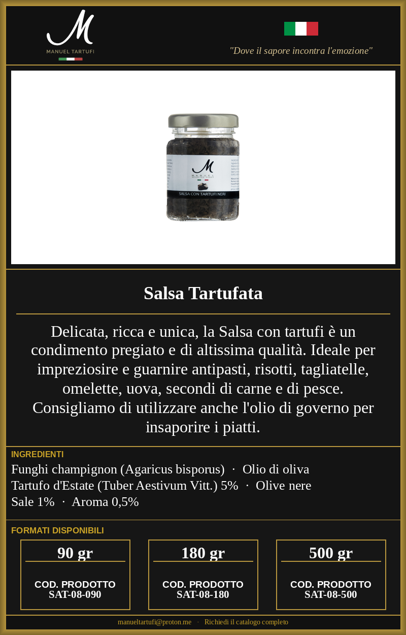 Salsa Tartufata artigianale Manuel Tartufi - condimento al tartufo nero estivo
