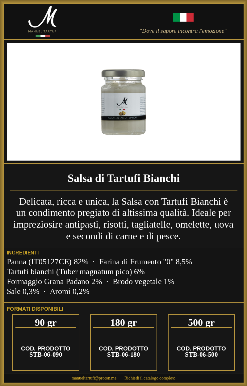 Salsa di Tartufi Bianchi artigianale Manuel Tartufi - condimento pregiato al tartufo bianco