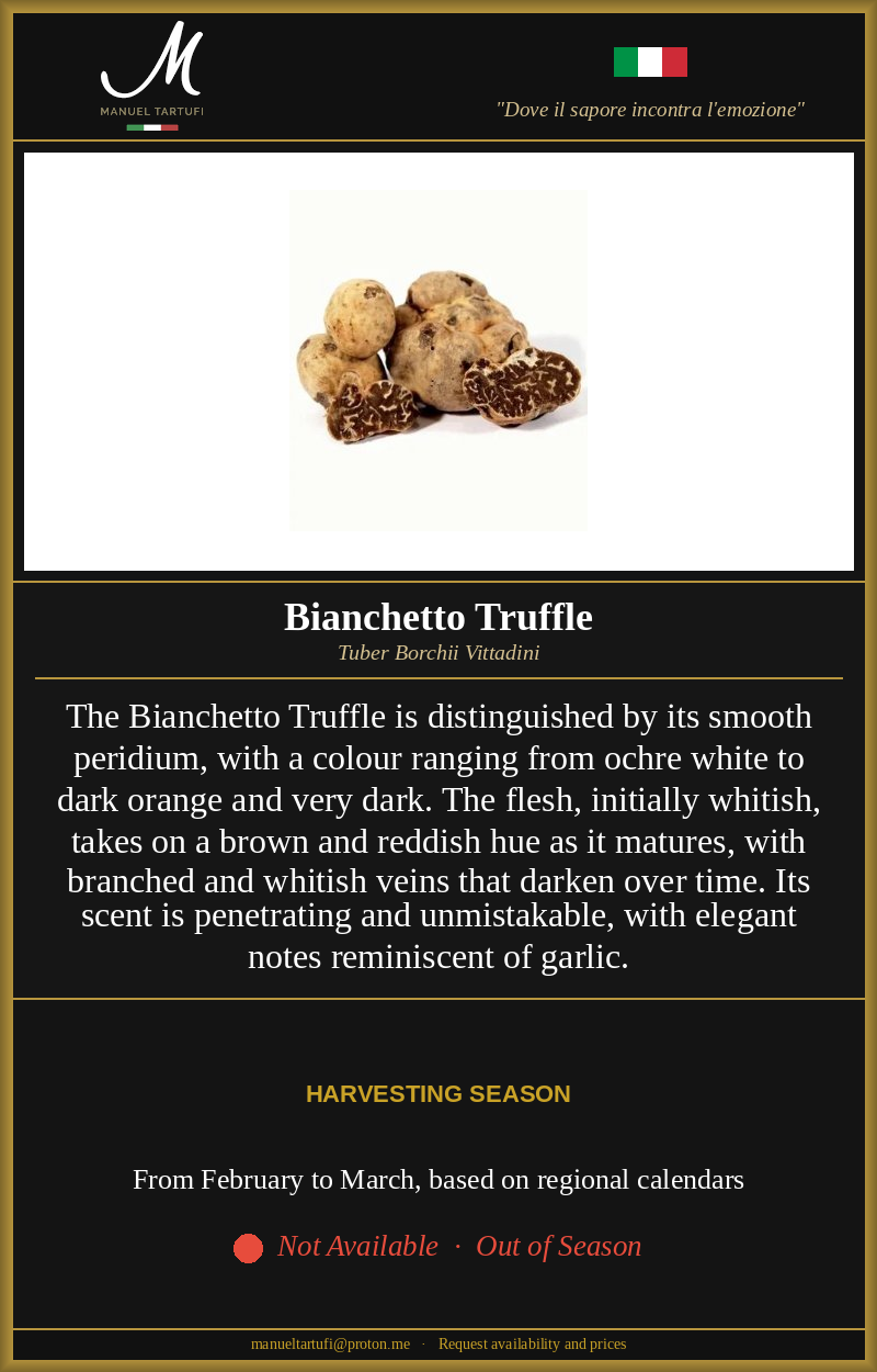 Manuel Tartufi - Fresh Bianchetto Truffle Tuber Borchii Vittadini - Product Card