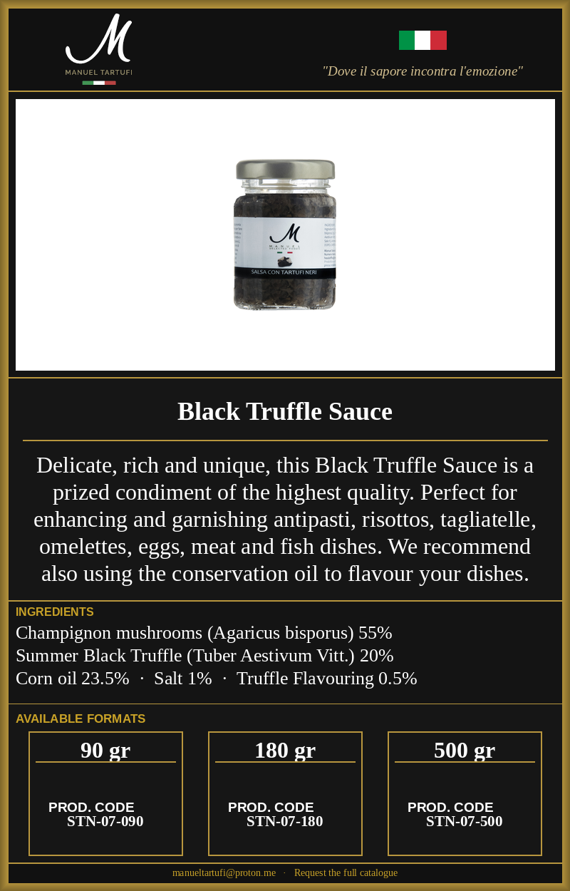 Manuel Tartufi - Black Truffle Sauce - Premium Truffle Condiment