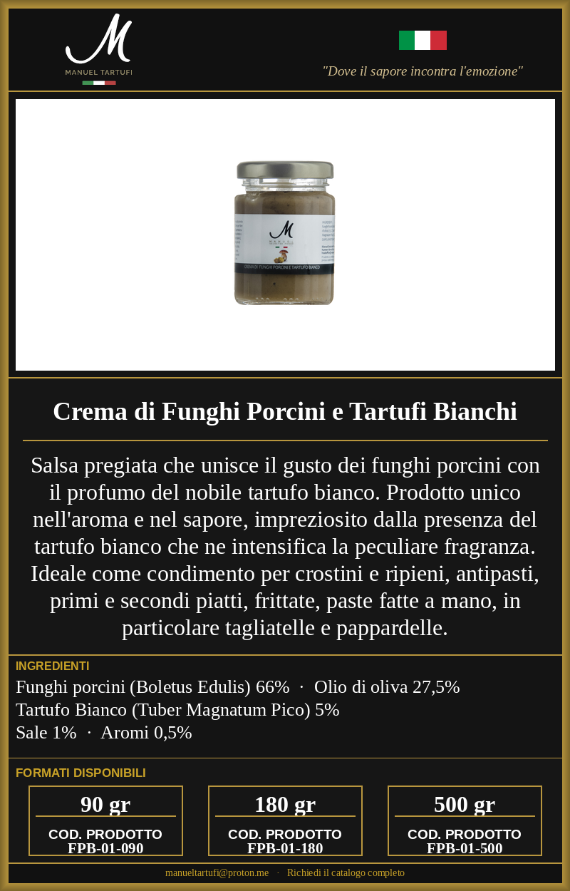 Crema di Funghi Porcini e Tartufi Bianchi Manuel Tartufi - salsa pregiata ai funghi e tartufo