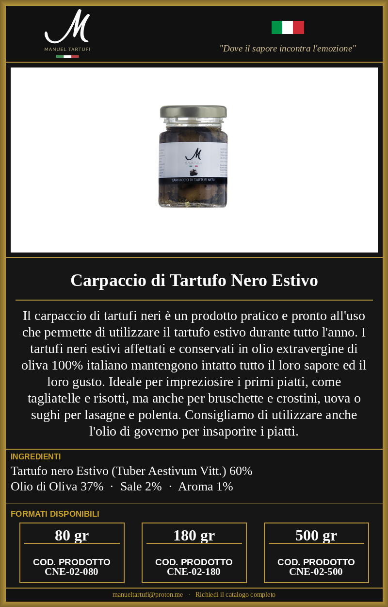 Carpaccio di Tartufo Nero Estivo Manuel Tartufi - tartufo nero affettato in olio extravergine