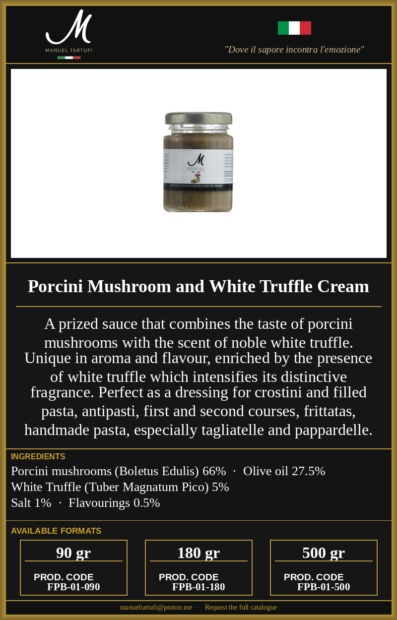 Manuel Tartufi - Porcini Mushrooms and White Truffle Cream - Premium Truffle Sauce