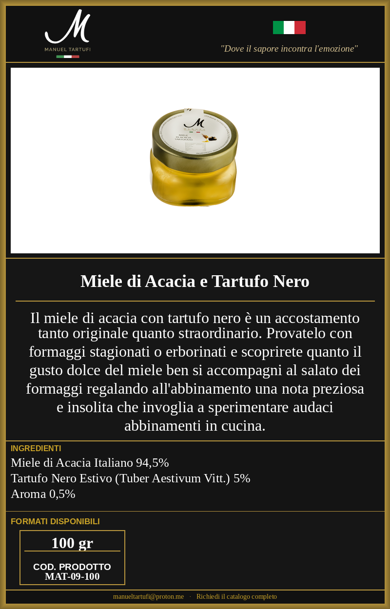 Miele di Acacia e Tartufo Nero Manuel Tartufi - miele artigianale al tartufo nero estiv
