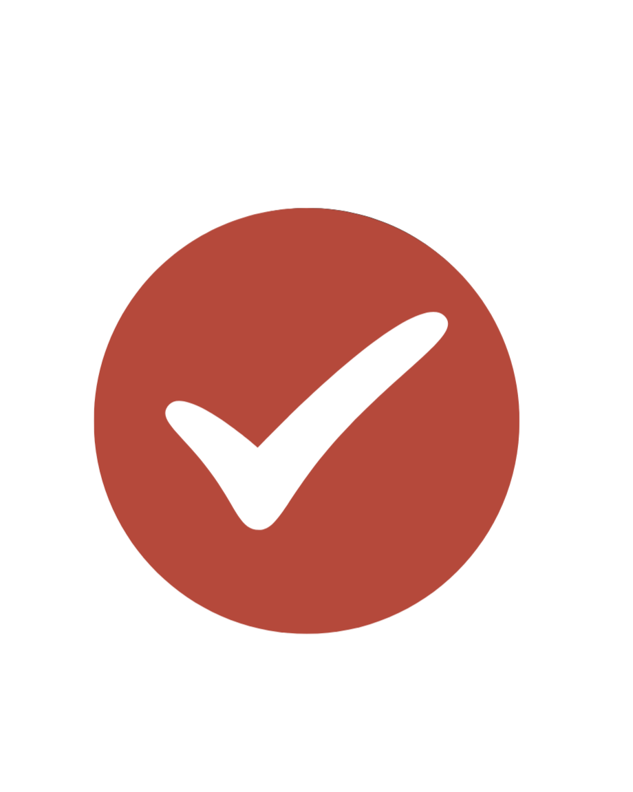 A large red circle with a white check mark inside, indicating approval or confirmation.