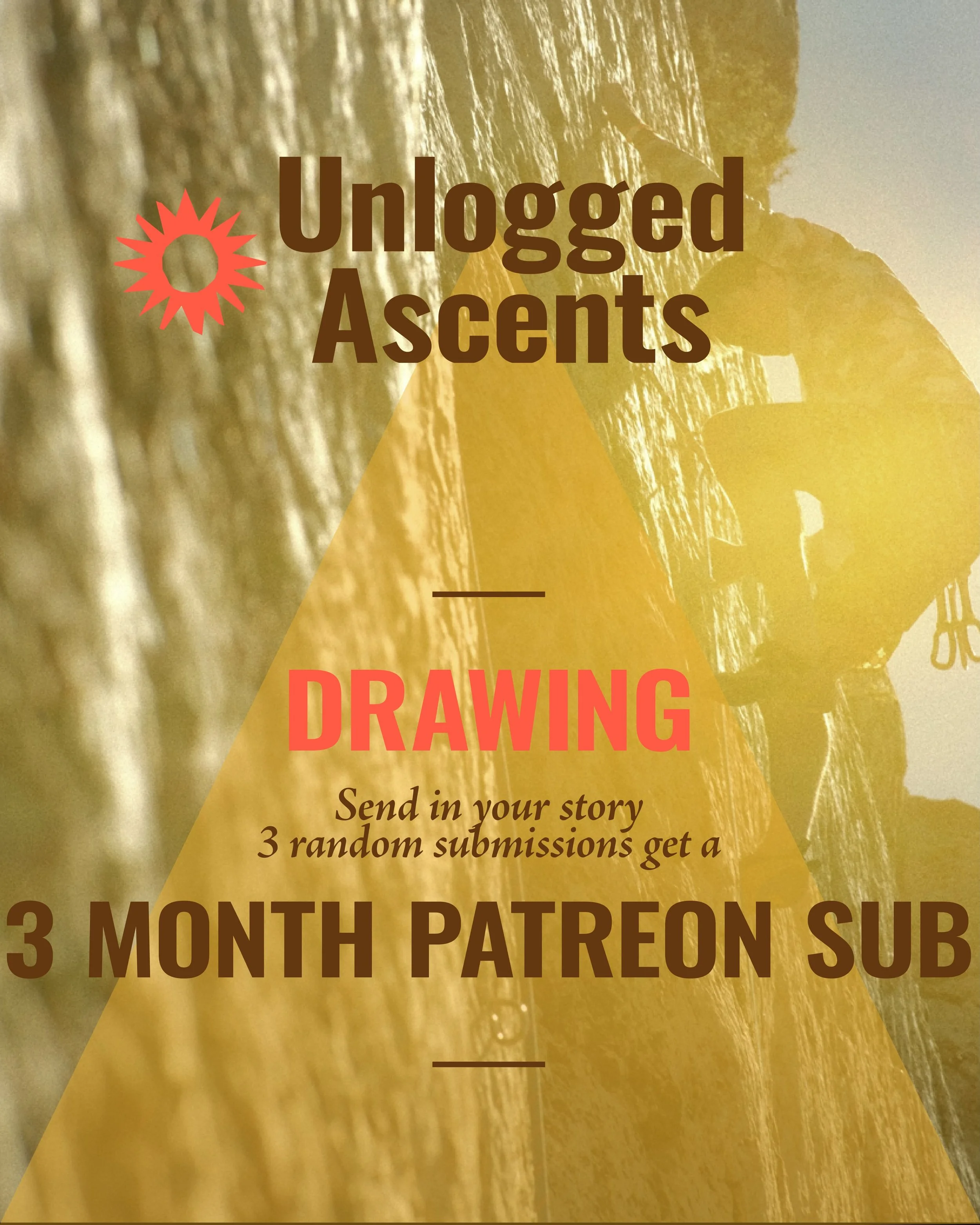Enter the drawing for a 3 mo Patreon subscription ☀️

What do I need to do?
- Go to stickandstonepod.com 🔗 link in bio
- Send me your climbing story
- That&rsquo;s it!

I&rsquo;ll pick 3 random stories to win a 3 mo subscription. 

Later, I&rsquo;ll