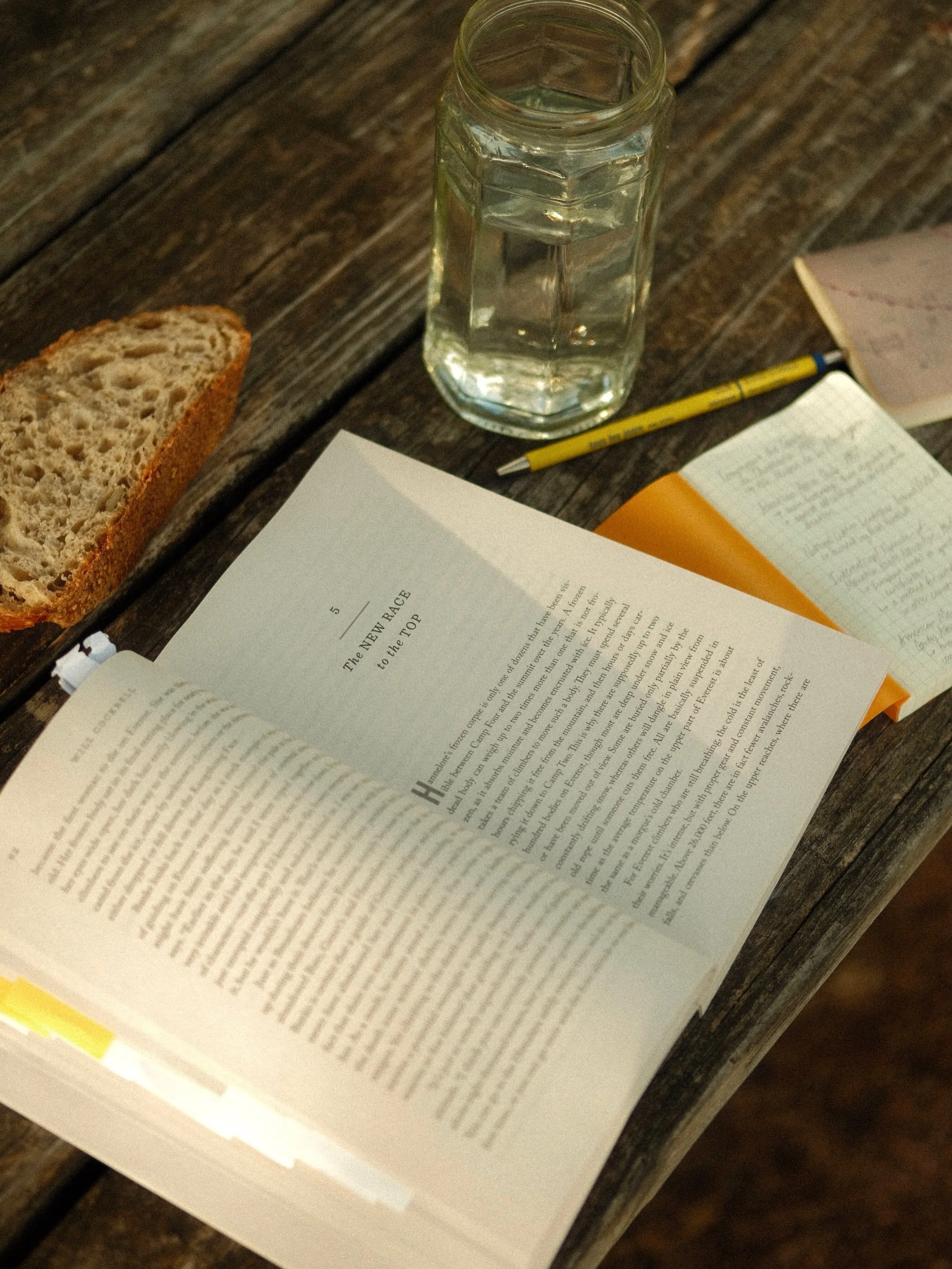 Reading all day and taking notes; research for my next episode. Started with a slice of bread and glass of water then went back for a coffee and by the time I returned to my bench the goats were grazing. They closed my book for me and I joined the li