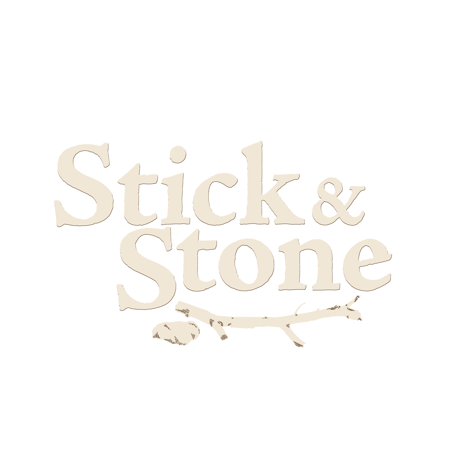 Illustration with the text 'Stick & Stone' in a playful font, featuring a small branch and a stone below the words.