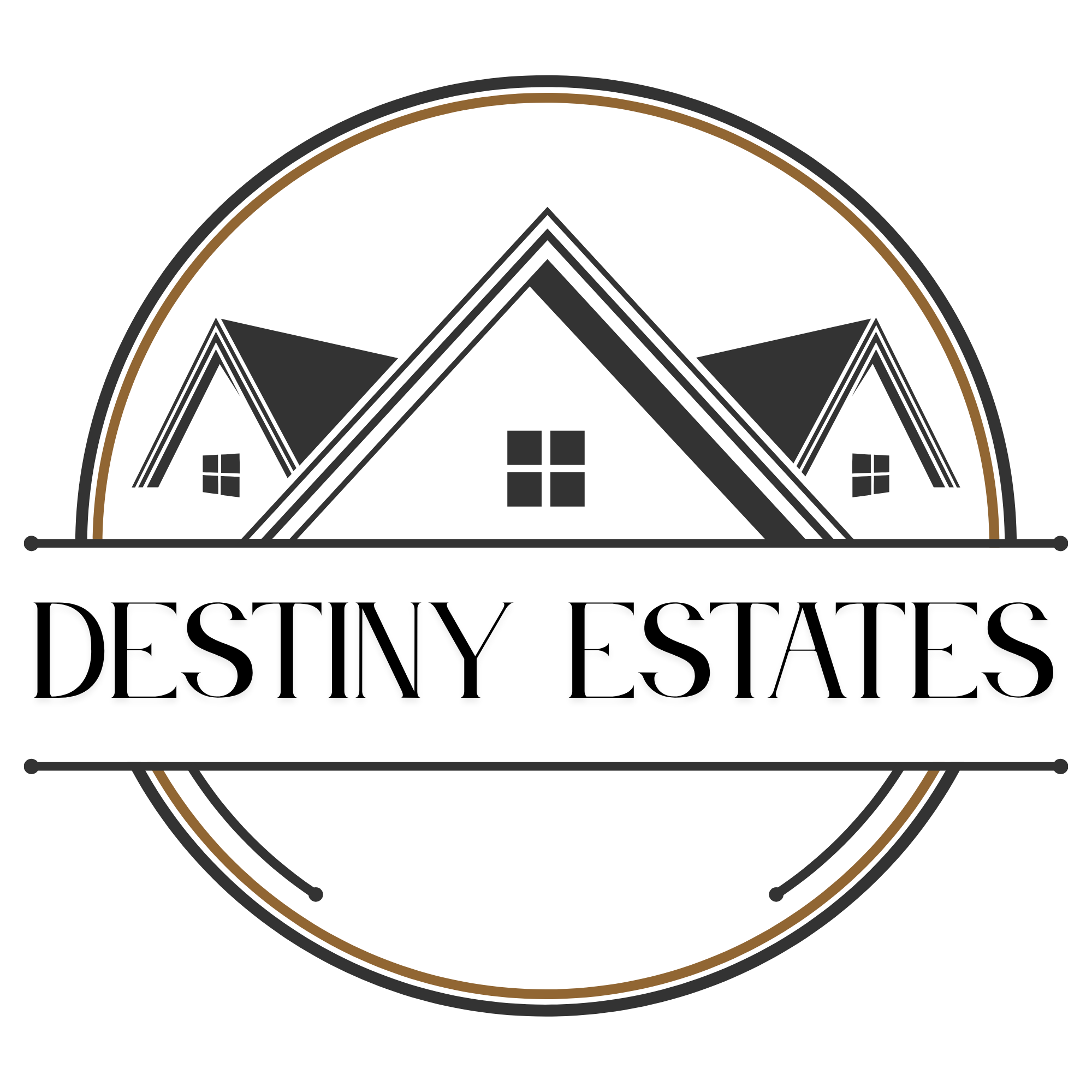 Close-up of a logo with a mountain silhouette inside a circular border with gold and black accents.