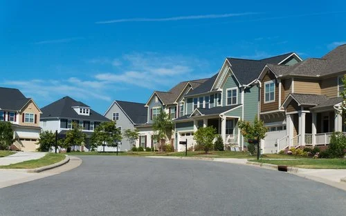 Suburban neighborhood with modern houses on a clear day
