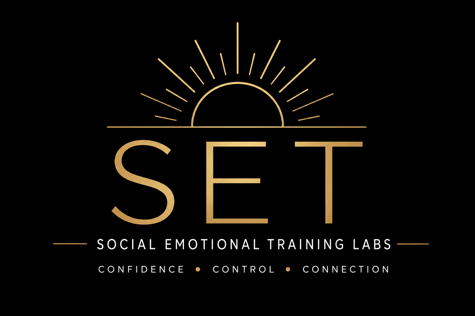 Logo for Social Emotional Training Labs (SET) featuring a stylized sunrise above the text SET, with the words 'Social Emotional Training Labs' and the tagline 'Confidence, Control, Connection'.