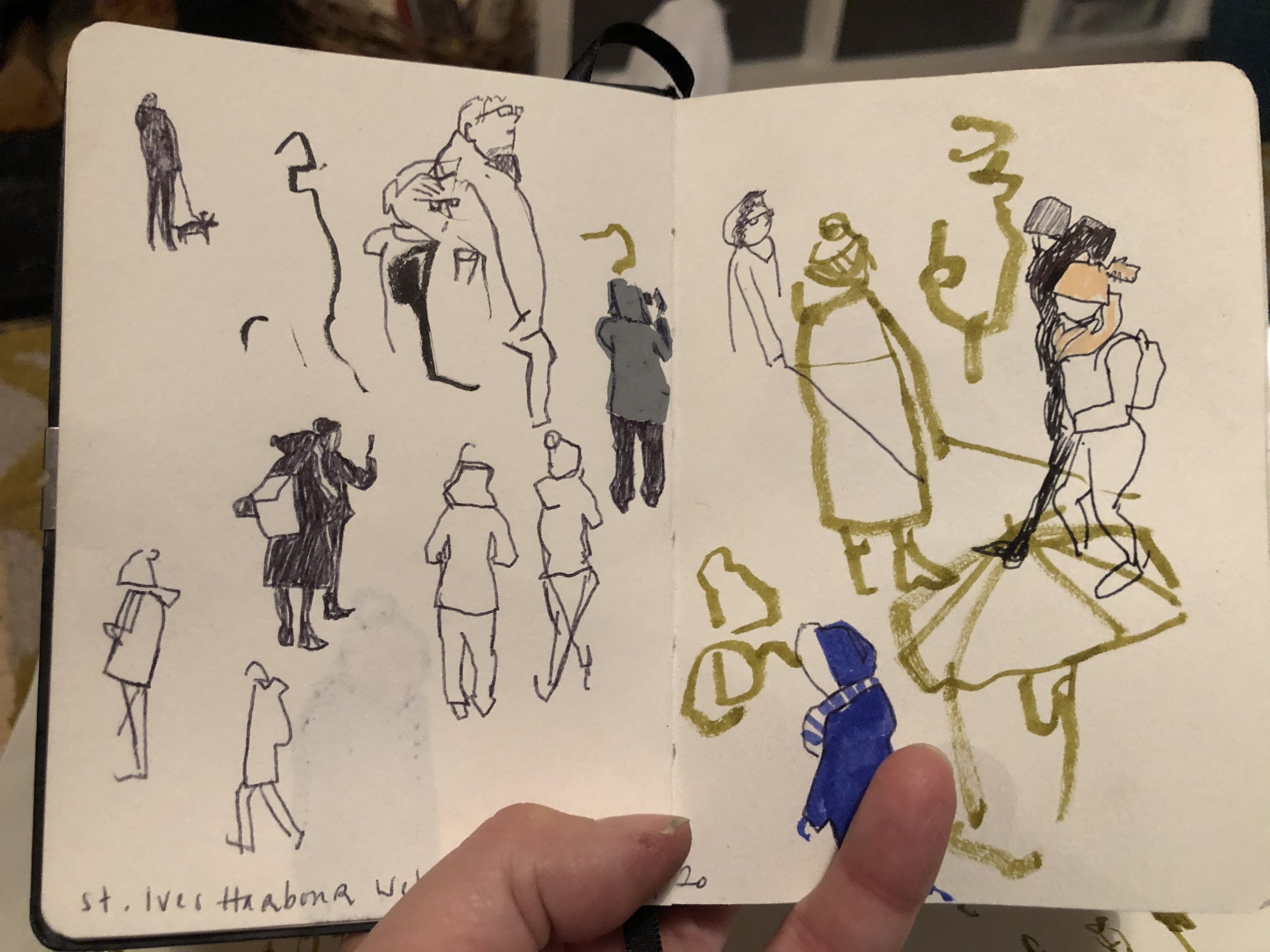 People in St Ives Harbour - Drawn from a Public Web Cam