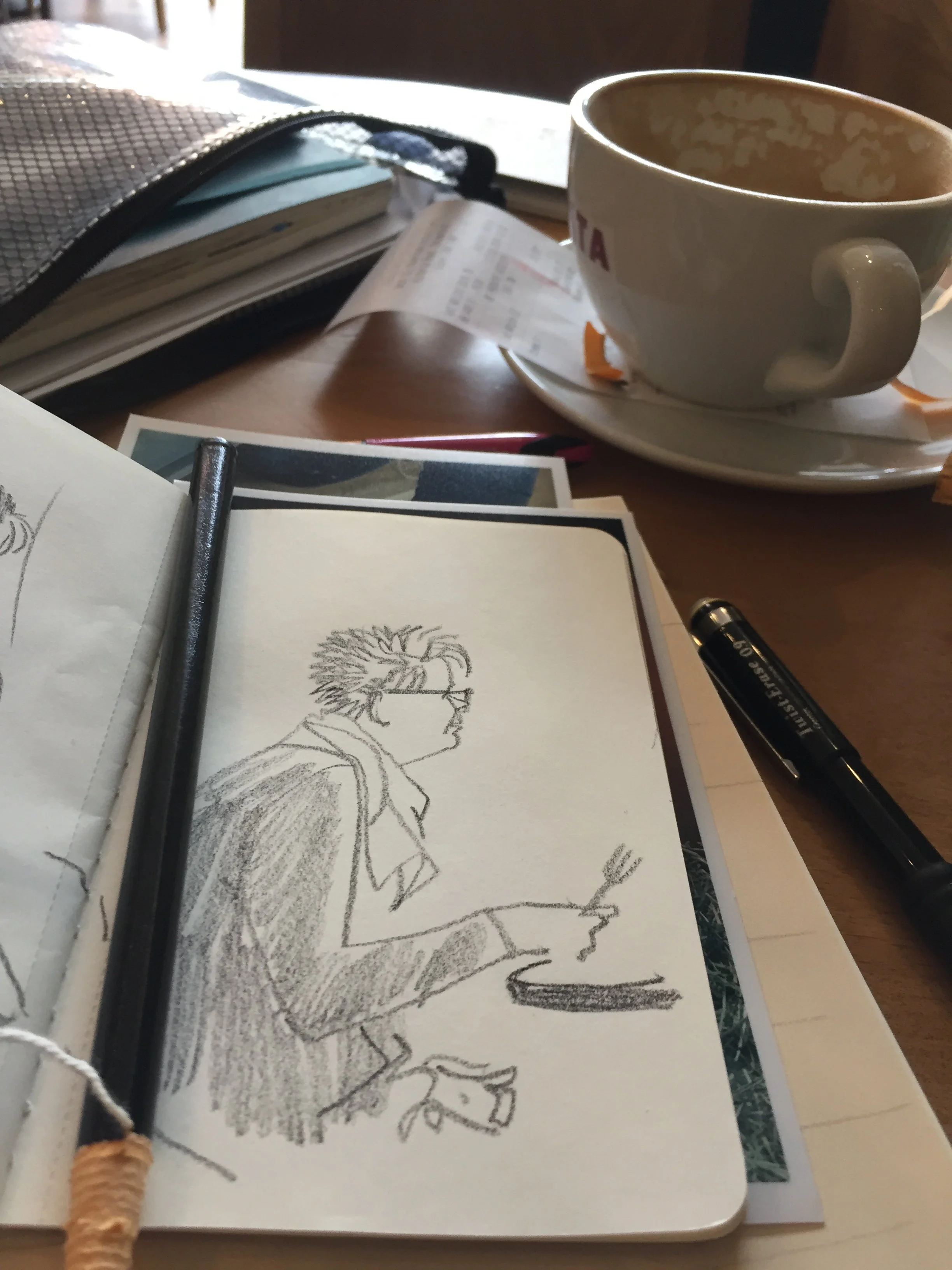 Sketching in a cafe