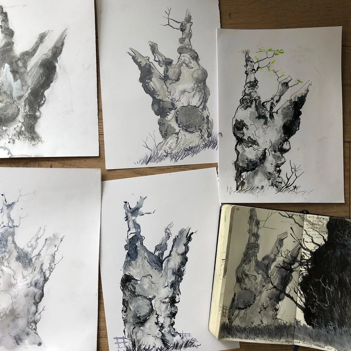 Trees observed and then printed using a Gelli Plate 