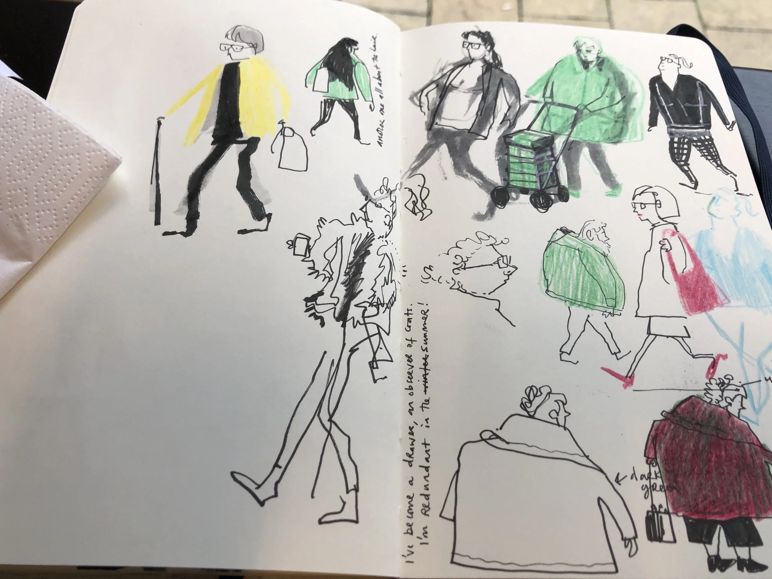 Shoppers observed through the cafe window
