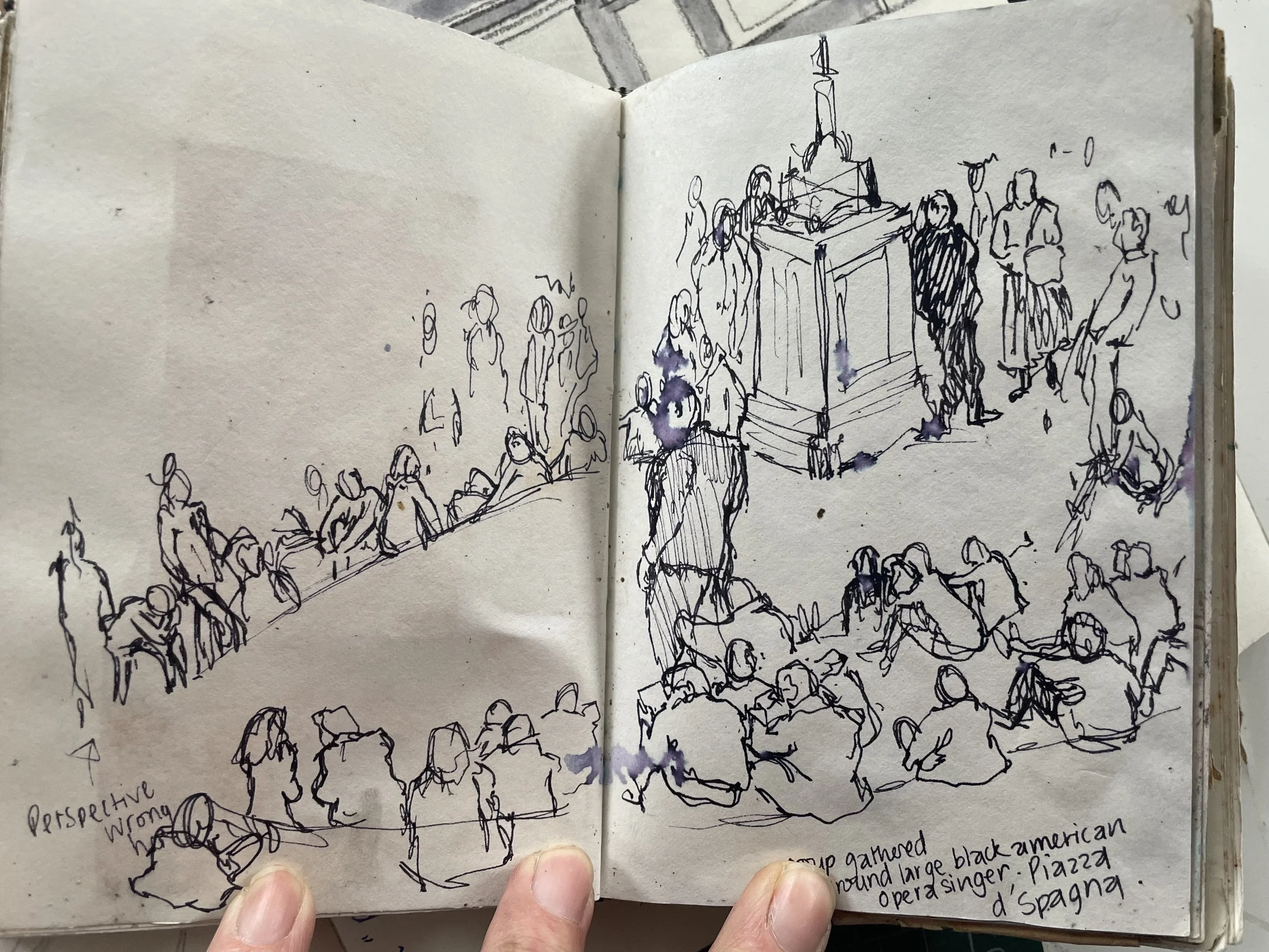 Looking down on a gathering around a performer - Spanish Steps, Rome - 1990