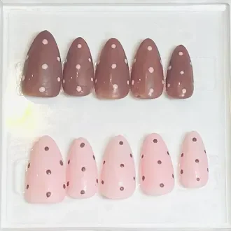 Brown And Pink Polka Dot Nails