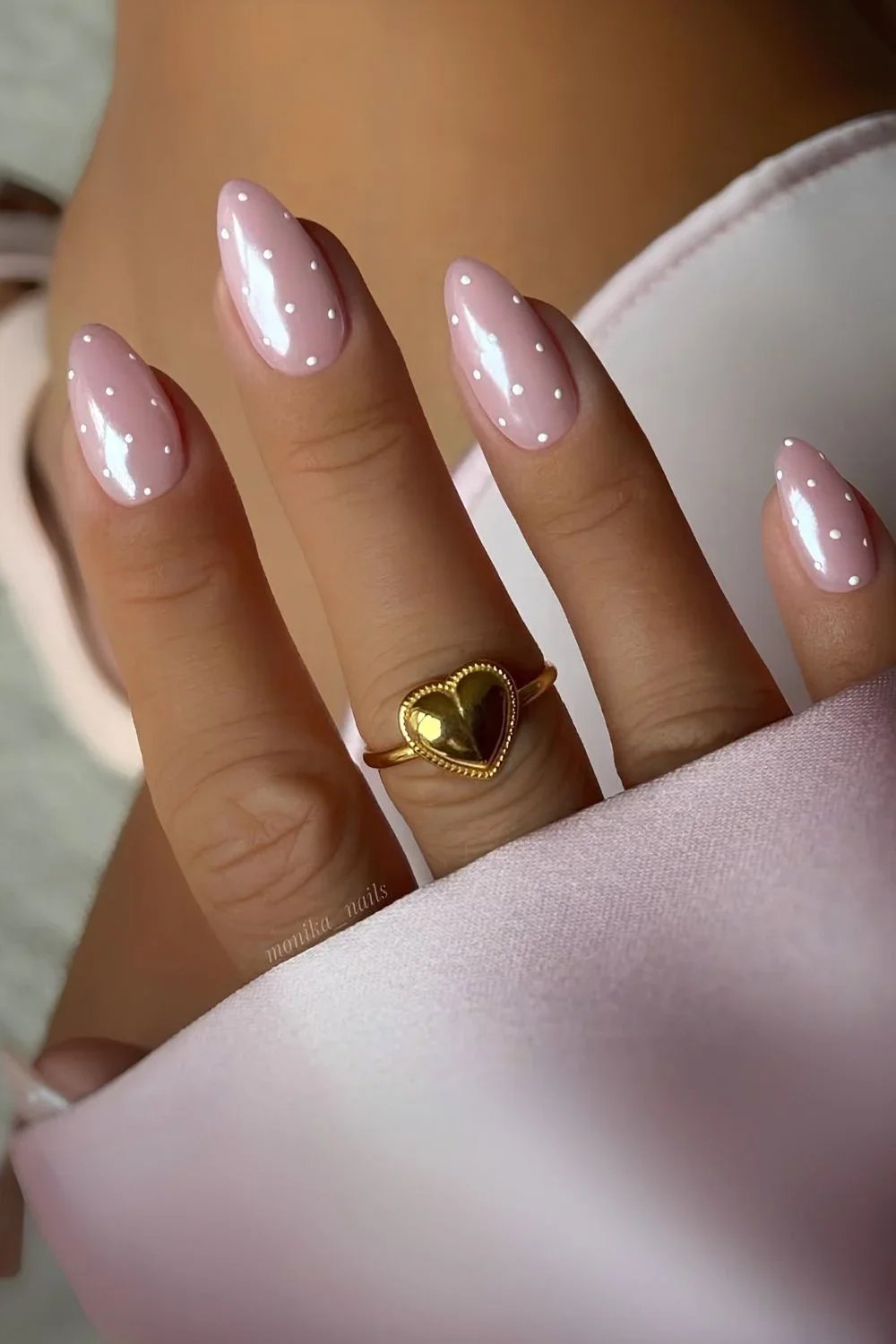 1 Almond Shaped Pink Chrome Polka Dots