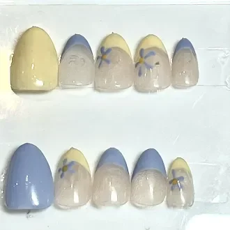 Blue And Yellow Flower French Tips