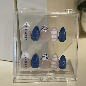 Blue And White Nails with Funky Details