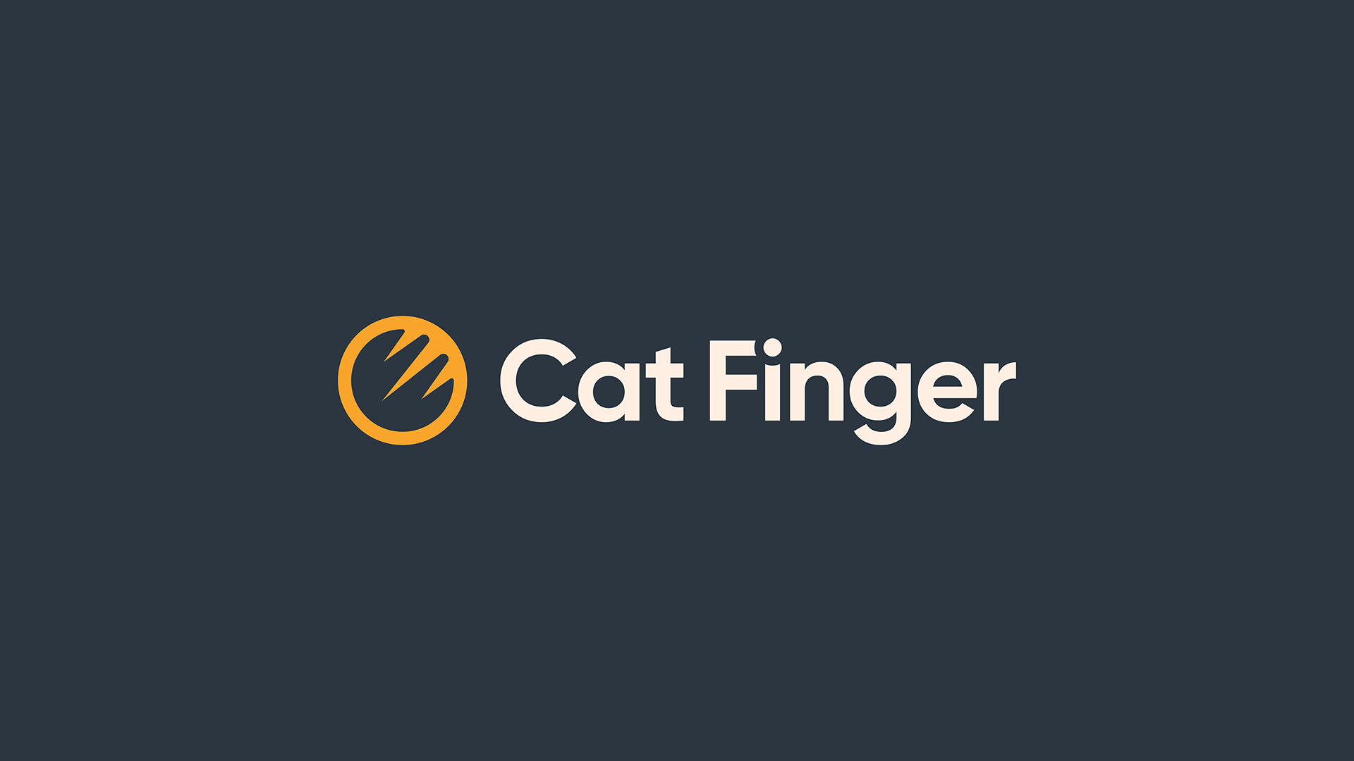 A logo with a stylized yellow circle and two diagonal lines inside it, next to the words 'Cat Finger' in white text on a dark background.