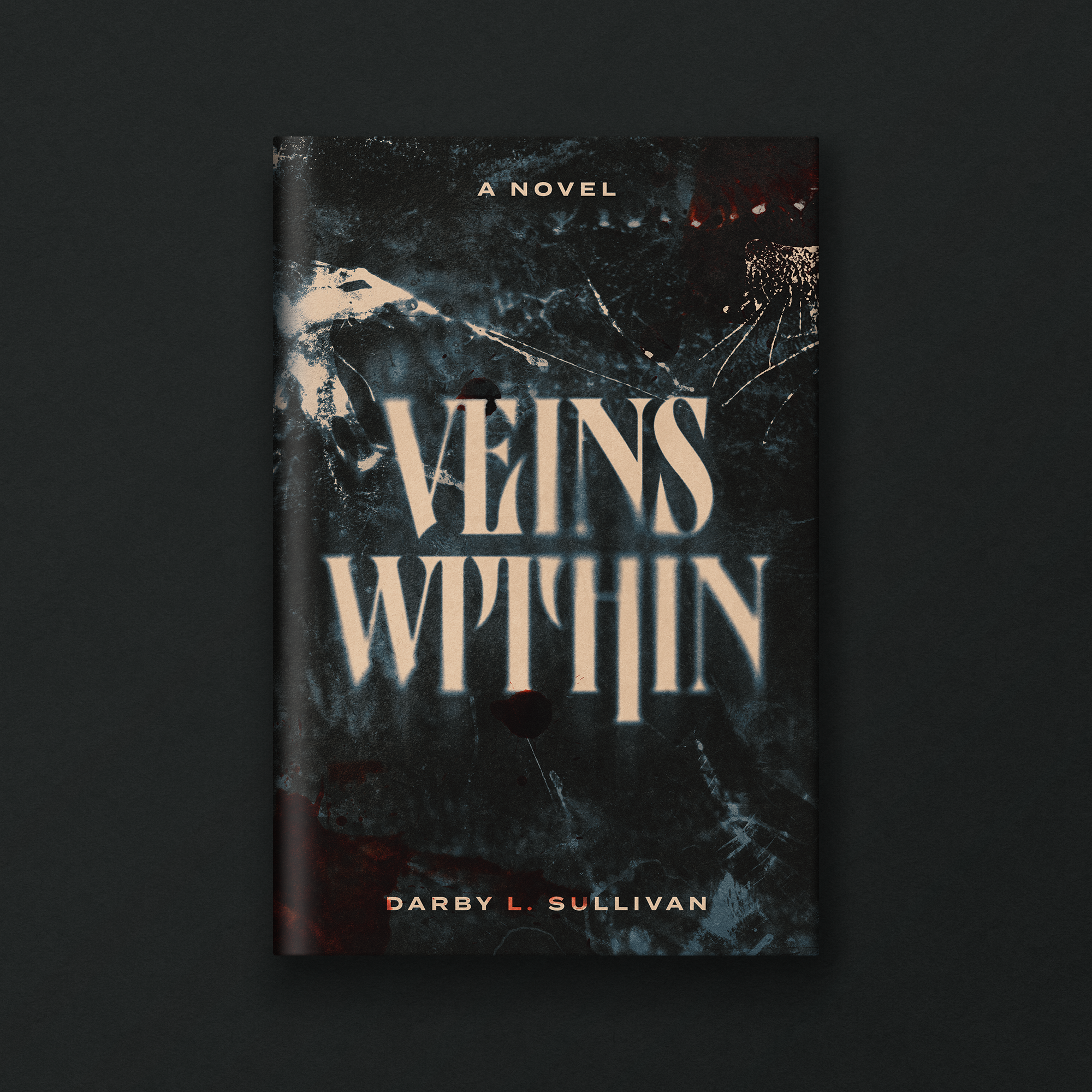 Book cover titled "Vicious" by Darby L. Sullivan, featuring an abstract, dark, and textured background with faint white lines and spots, positioned against a dark, plain background.