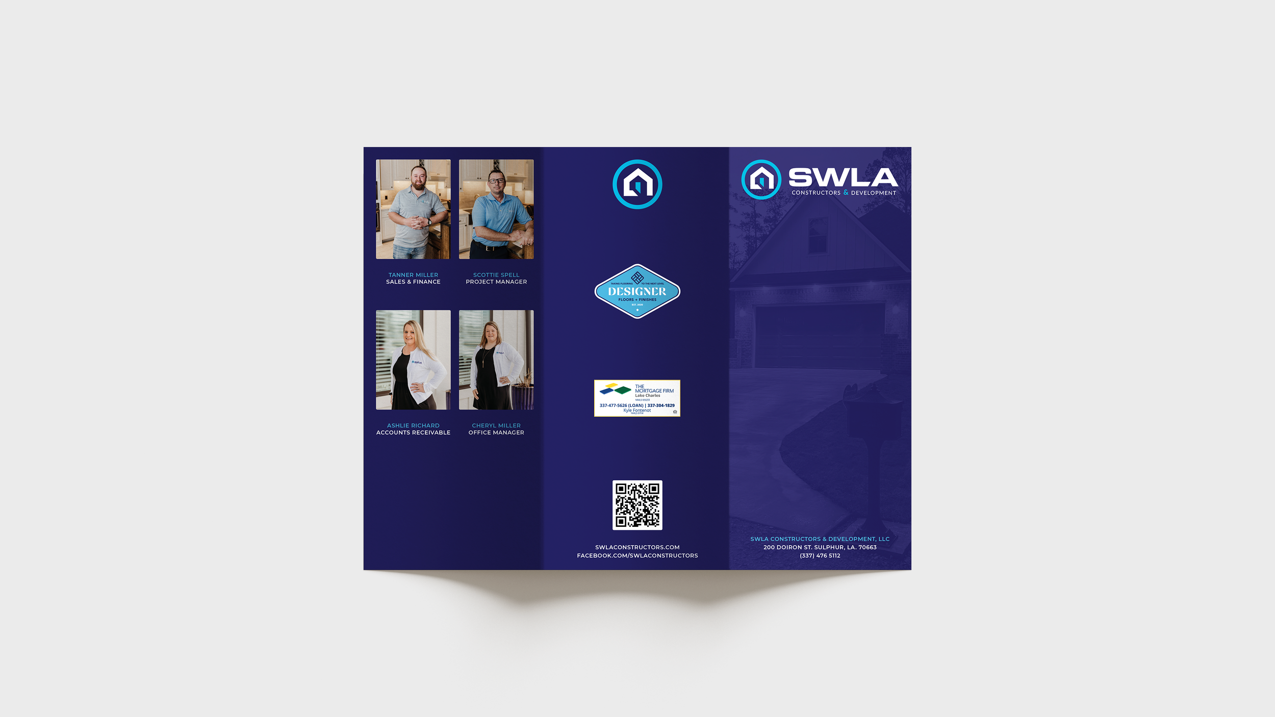 Brochure for SWLA Constructors & Development, LLC featuring staff photos and company information, including names, titles, and contact details.