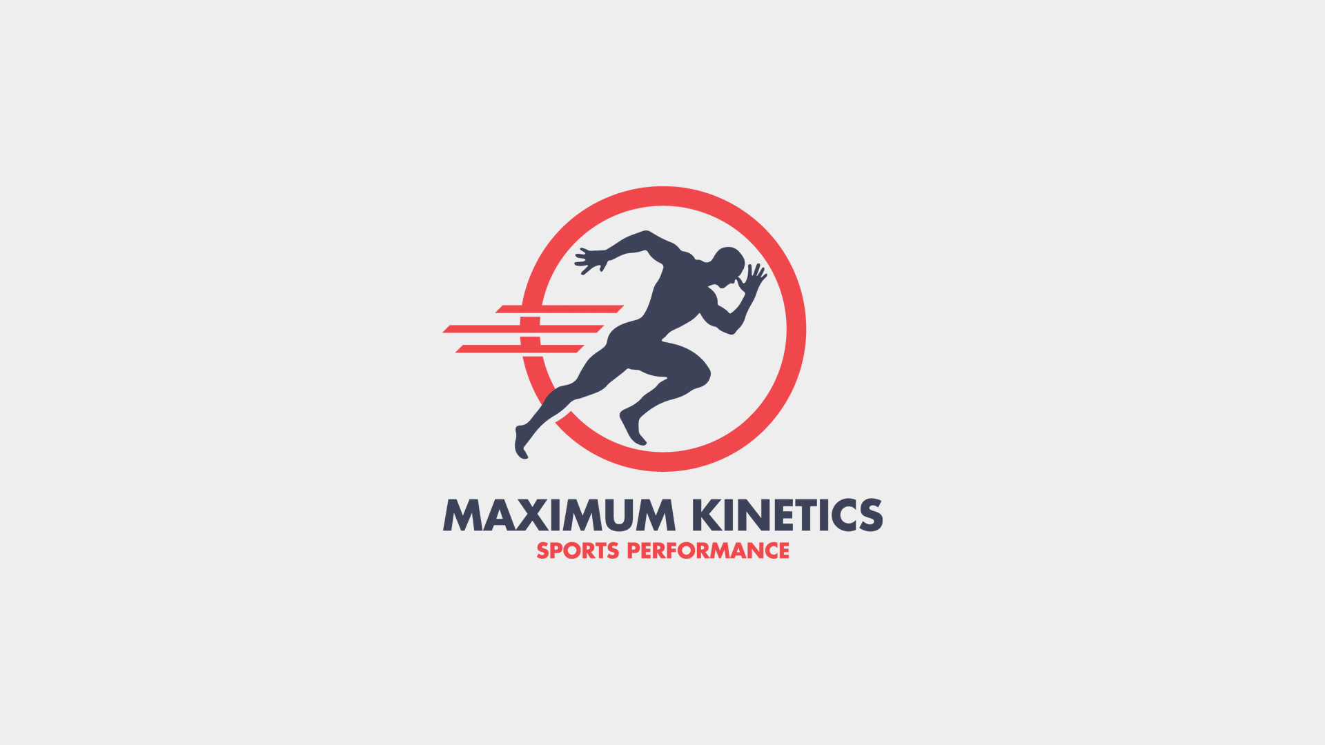 Logo featuring a stylized running figure with speed lines inside a red circle and the text 'Maximum Kinetics Sports Performance' below.