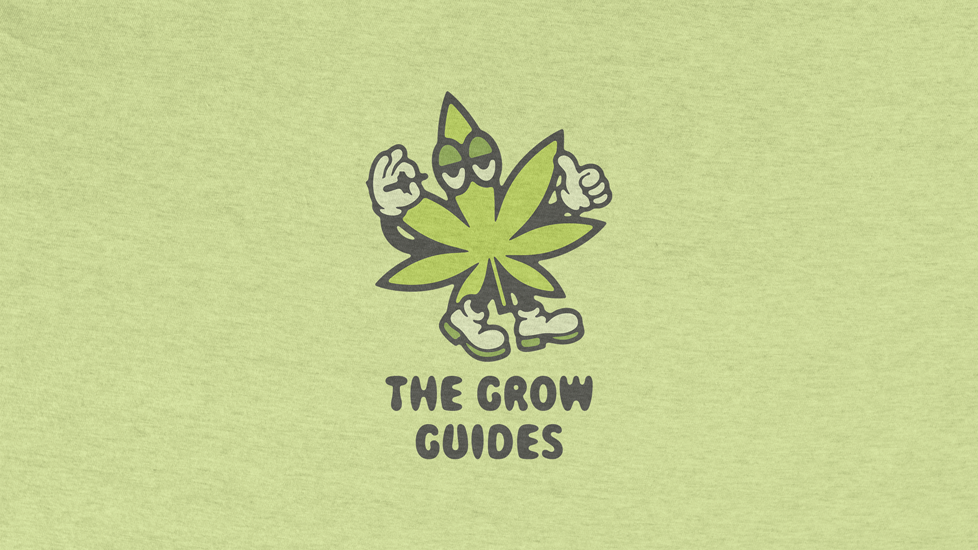 Cartoon character with a cannabis leaf body, wearing sneakers, giving a thumbs-up, with the text 'The Grow Guides' below.