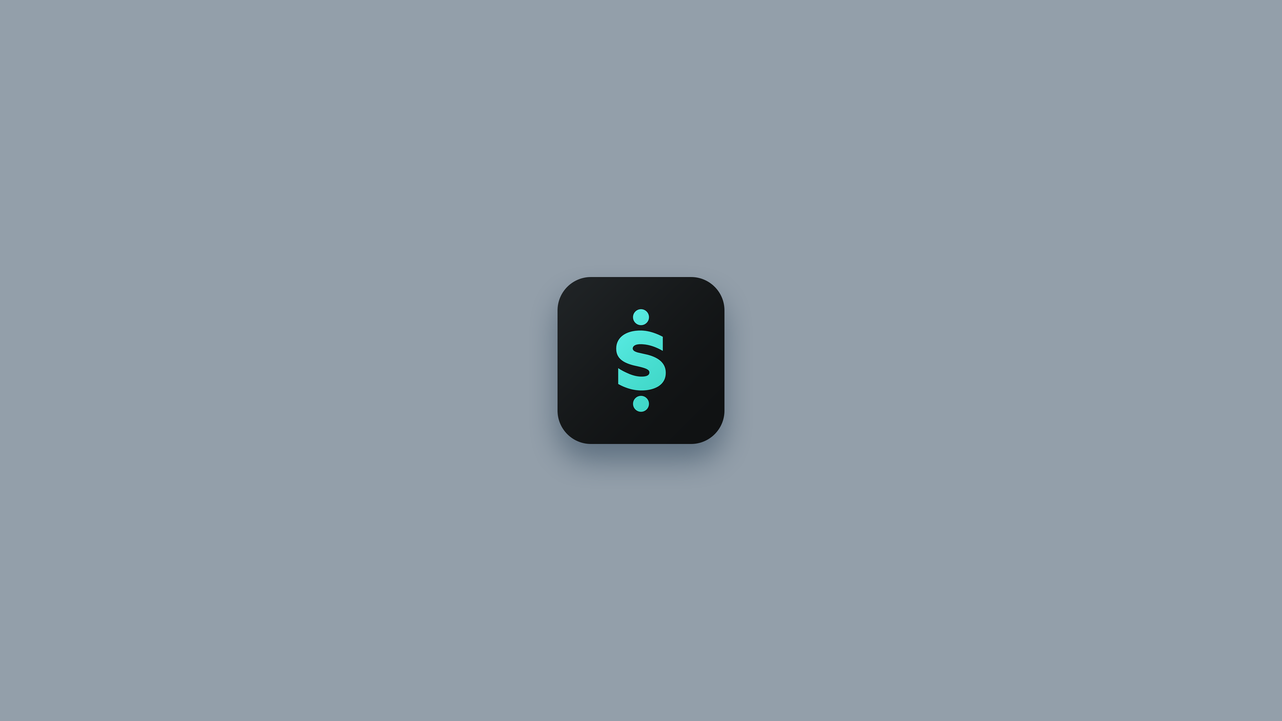 A black app icon with a teal dollar sign and question mark on a grey background.