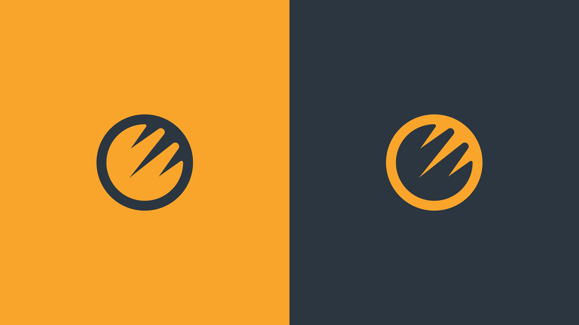 An animated representation of a button with a circle and a lightning bolt symbol, shown on orange and dark blue backgrounds.