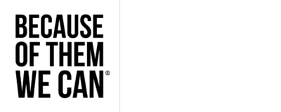 Text quote: 'Because of them we can' on a black background.