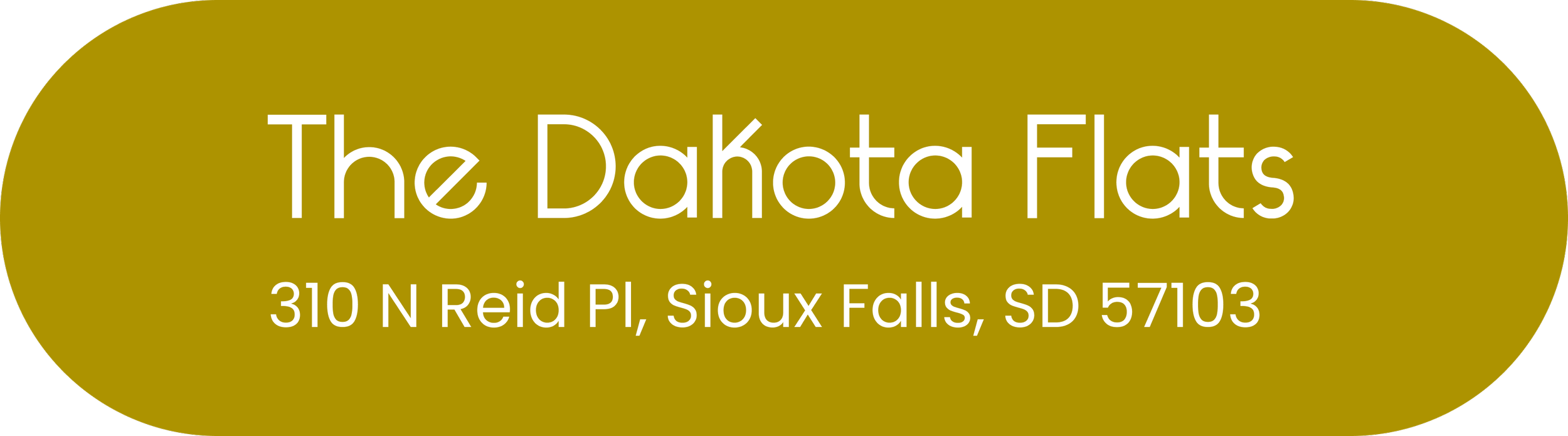 A gold-colored oval sign with white text that reads 'The Dakota Flats' and the address '310 N Reid Pl, Sioux Falls, SD 57103'.