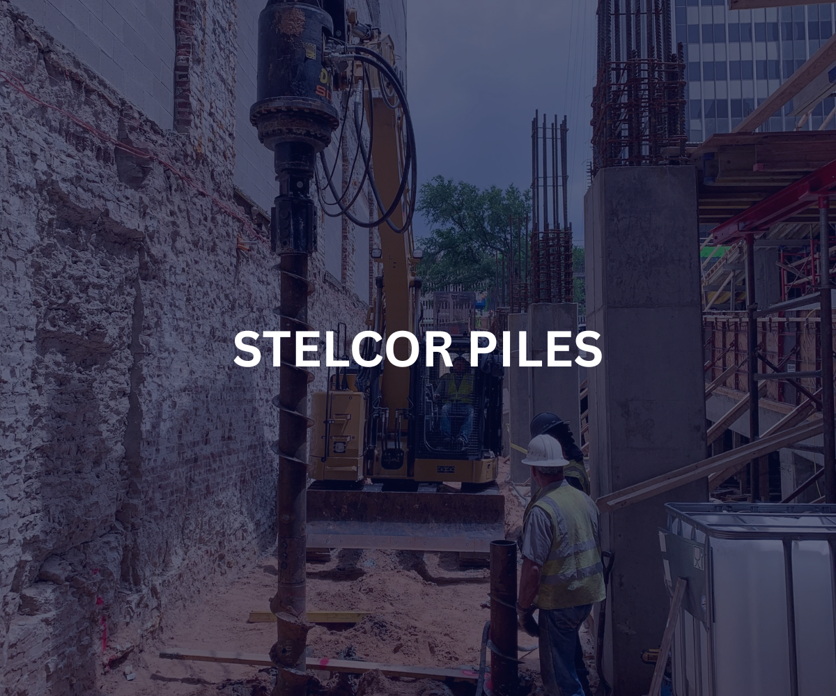 A drilled steel-core system installed into the ground to provide strong, high-capacity foundation support