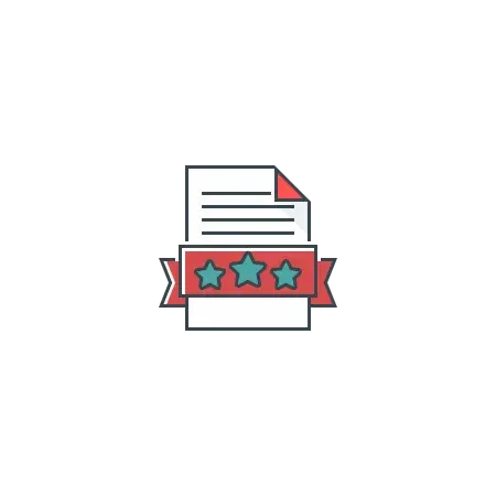 a red ribbon with blue positive review stars over a document