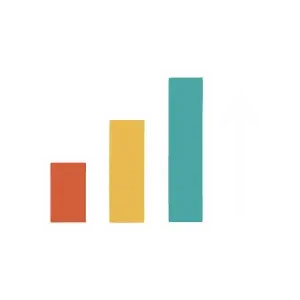 a bar graph consisting of three increasing bars from left to right with a white arrow pointing upwards.