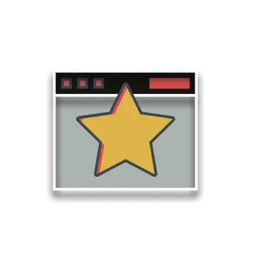 a giant yellow review star over a browser window with green background