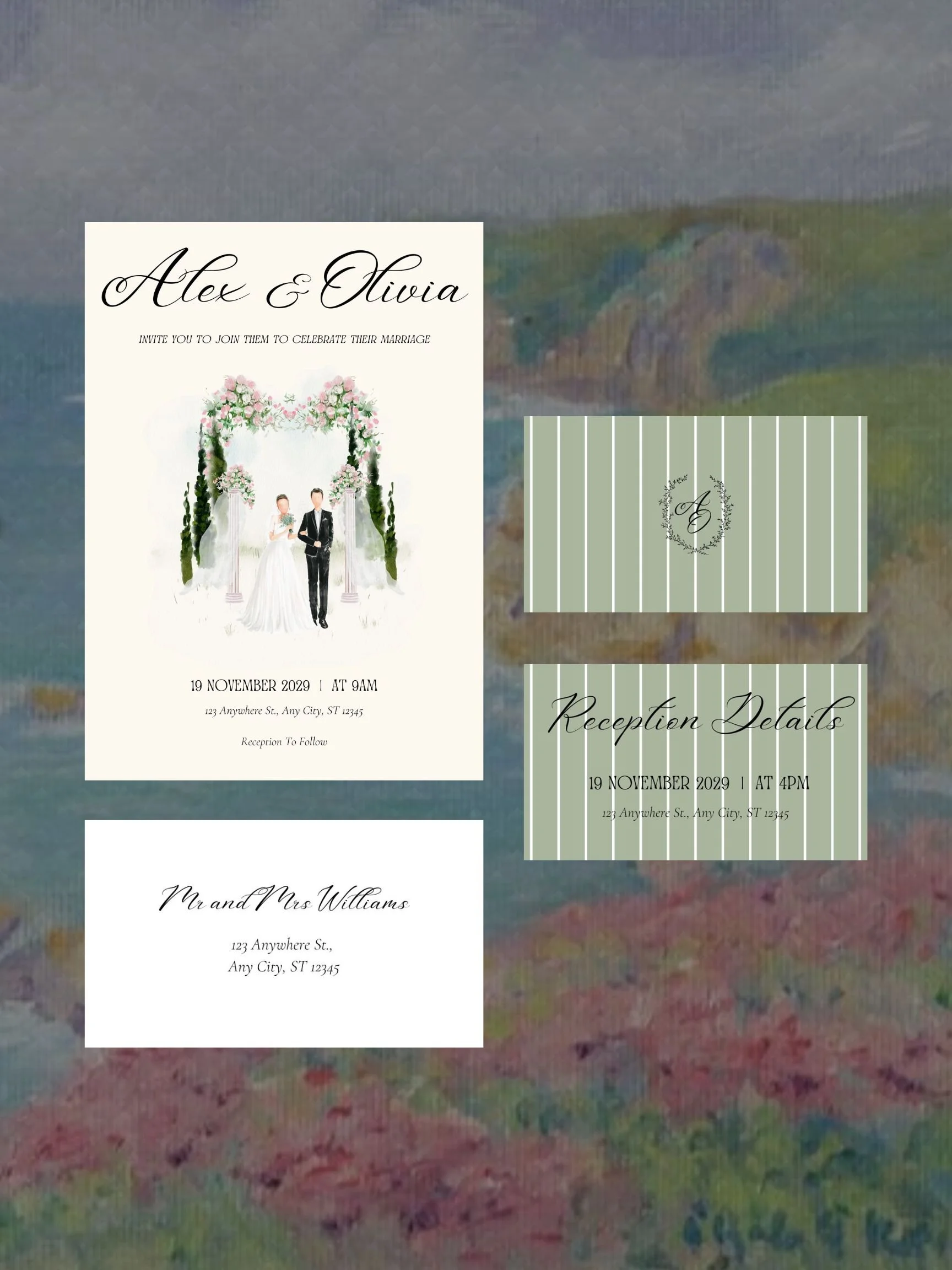 Watercolor Wedding Invites (NO REHEARSAL DINNER CARD)