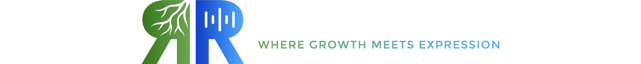 Logo with the letters 'R' and 'Y' stylized as a leaf and water droplet, with the tagline 'Where growth meets expression'.